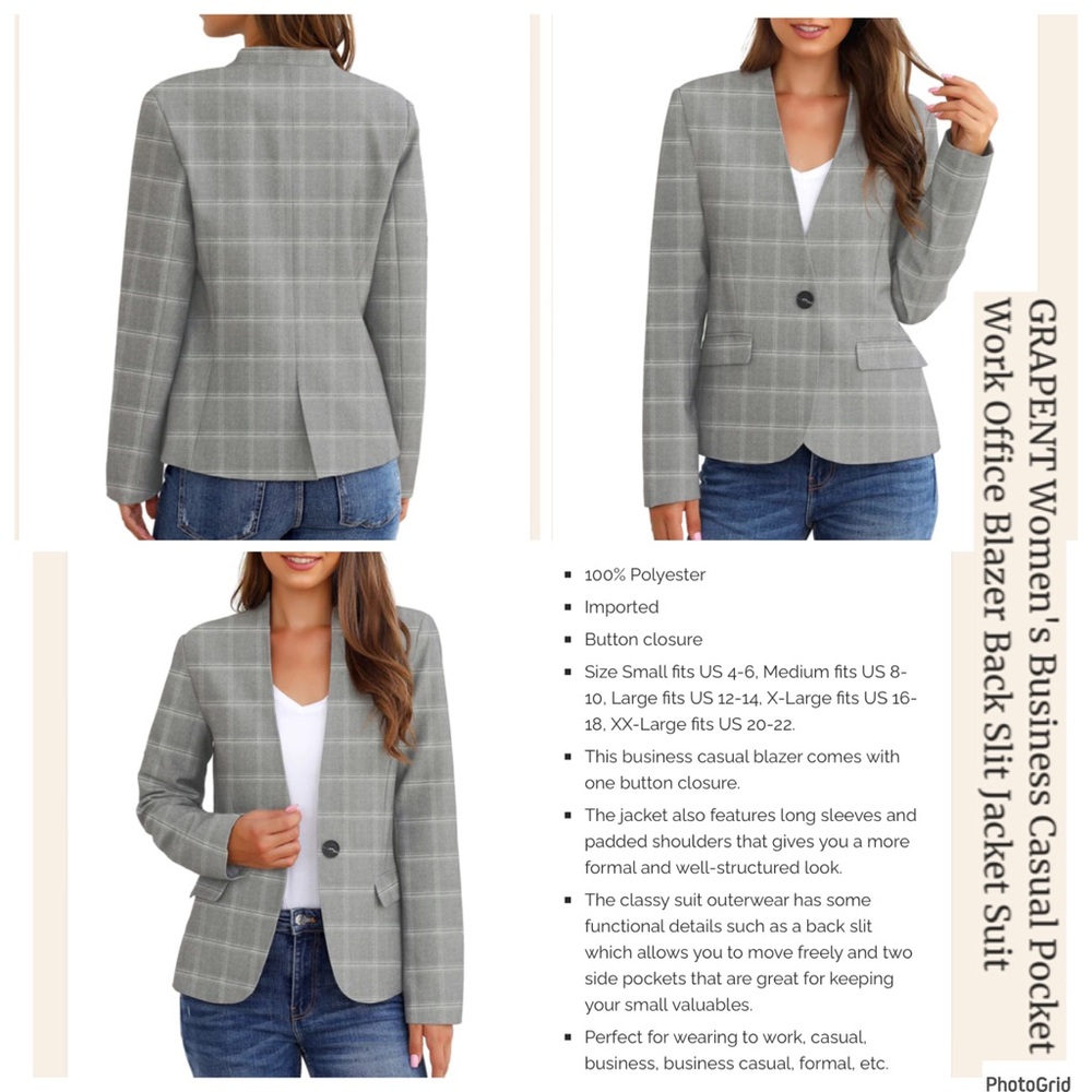 Grapent 2X plus size grey plaid suit blazer jacket NWOT